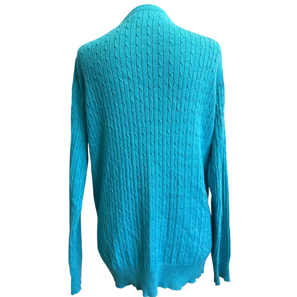 Kim Rogers Womens Turquoise Blue 100% Cotton Cable Knit V-Neck Sweater Size L - Picture 2 of 3